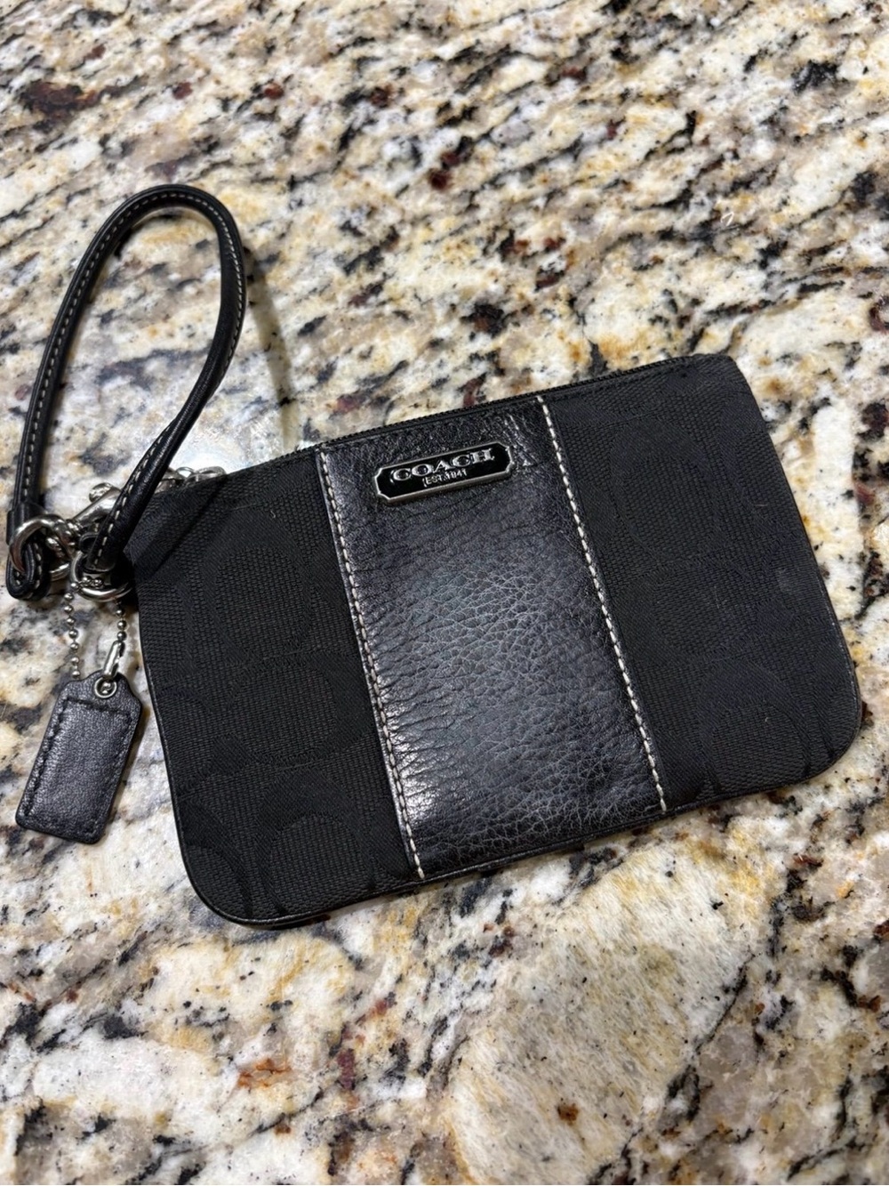 Coach Black Signature Canvas and Leather Wristlet